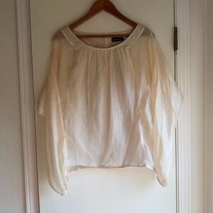 The Addison Story Sheer Lurex Blend Blouse Cream Long Sleeve Keyhole Neck M
